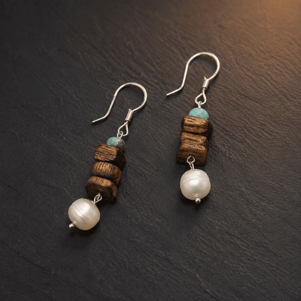 Pearl Smoke Wood Earrings