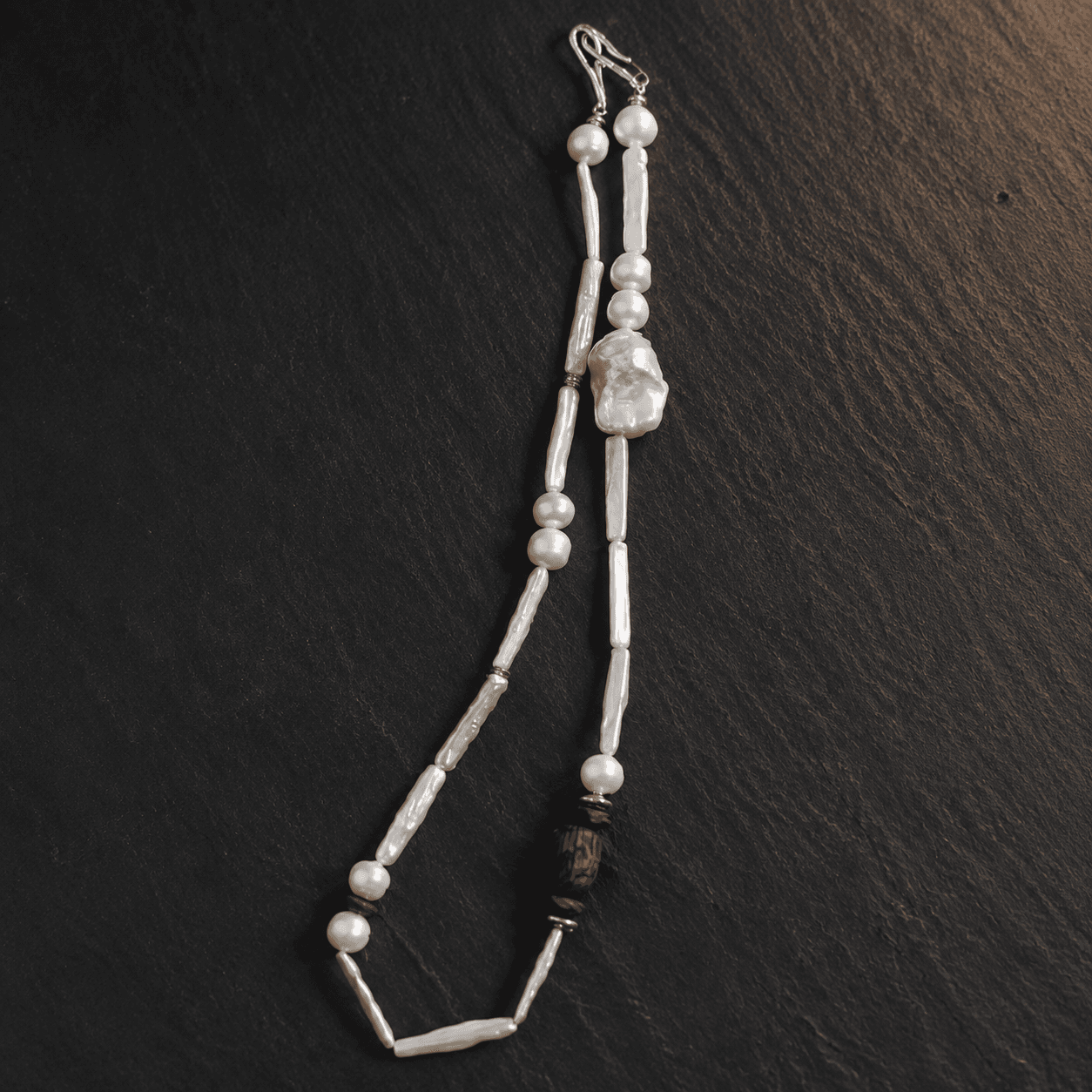 Pearl & Wood Forms Necklace