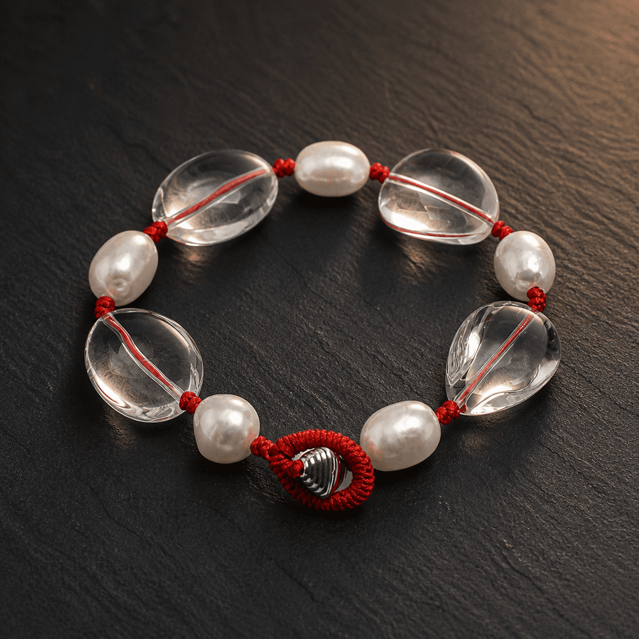Red Cord & Clear Moon Bracelet